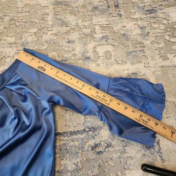 Diane Von Furstenberg Silk Blue Mini Dress Size 4 Ruffle Hem Bubble Sleeves - Picture 15 of 16